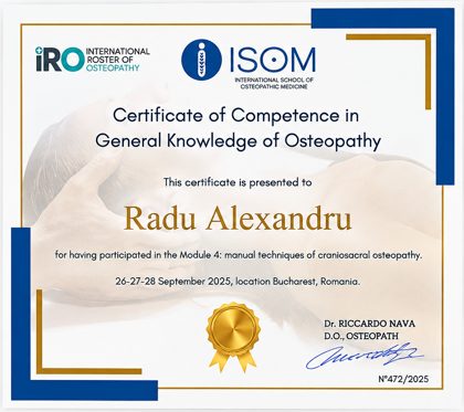 ISOM certificate in craniosacral osteopathy, Module 4, Alexandru Radu